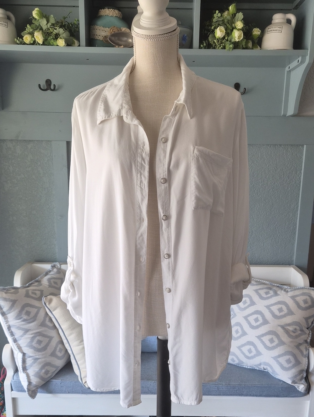 White Stag White Lightweight Button-Down Shirt-Womens